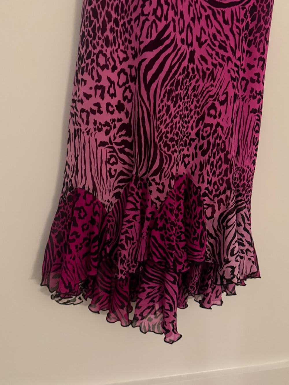 VINTAGE BETSEY JOHNSON SILK HOT PINK ANIMAL PRINT CHEETAH MIDI MAXI DRESS XS P - Picture 3 of 8